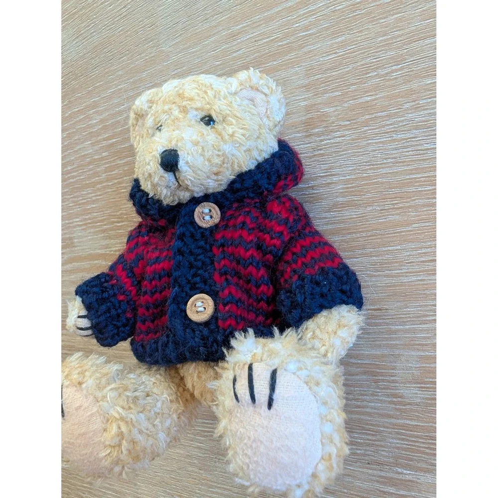 Vintage 1998 Hugfun Teddy Bear Navy Red Striped Sweater Hooded 6
